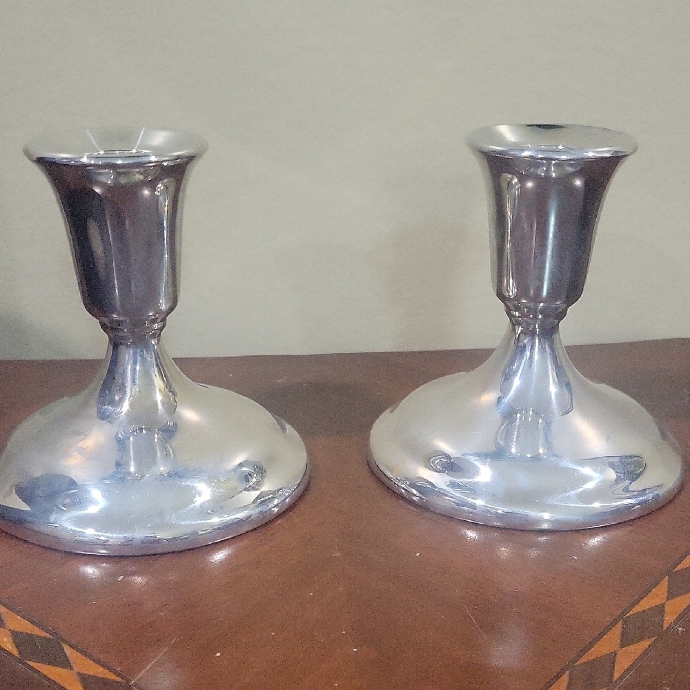 Polished Silver Tone Candlestick Pair - Home Accents